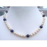 Cultured Pearl Lapis Lazuli Necklace 14K Gold Clasp New With Gift Box
