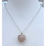 Sterling Silver Filigree Heart Pendant Necklace New With Gift Pouch