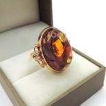 Large Artisan 14k Gold Baltic Amber Ring circa. 1990's