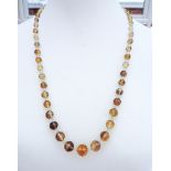 Vintage Graduated Natural Citrine & Rock Crystal Facet Cut Bead Necklace