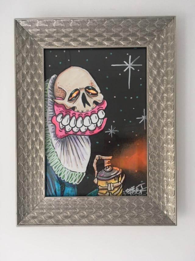 Sweet Toof(b 1976)‘Harlequin Duke' Ruffneck, Hand Signed, Original Graf Art 1/1, Neon, Framed, 20...