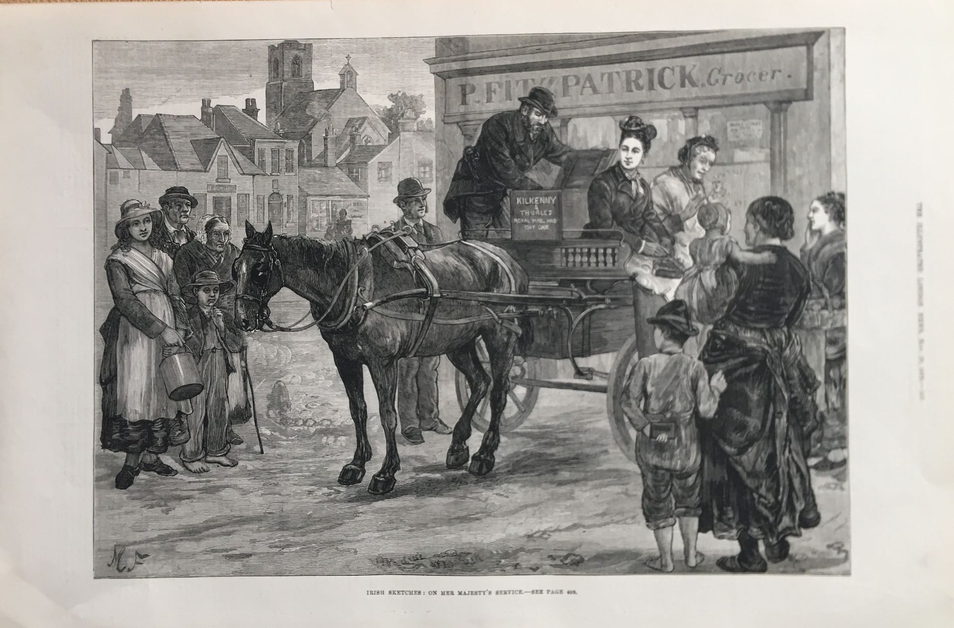 Ireland Delivering Her Majesty’s Royal Mail 1879 Antique Woodgrain Print.