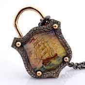 An Exquisite, Convertible Clasp Necklace Embellished With Gold, Micro Art, and Diamonds On Silver