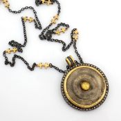 An Exquisite Necklace Made of Gold and Silver, Featuring An Antique Watch Dial Adorned With Preci...