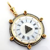 An Exquisite Necklace Made of Gold and Silver, Featuring An Antique Watch Dial Adorned With Preci...