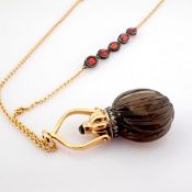 Your Perfume Always With You! A Perfume Bottle Necklace Carved From Smoky Topaz, Adorned With Pre...