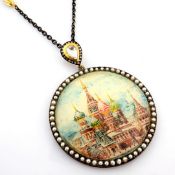 An Exquisite Hand-Made Necklace Detailed With Micro-Art, Pearls On Frame, Brilliant Diamonds and...