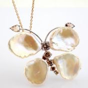 14K White and Rose Gold Necklace Detailed With Pearl and Brilliant Diamonds