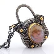 An Exquisite, Convertible Clasp Necklace Embellished With Gold, Topaz With Reversely Engraved Int...