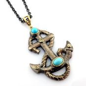 An Exquisite Anchot Necklace Detailed With Turquoise, Brilliant Diamonds and Gold On Silver.
