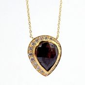 18K Yellow Gold Cluster Necklace Detailed With Fancy Cut Rough Diamond In The Centre and Brillian...