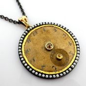 An Exquisite Necklace Made of Gold and Silver, Featuring An Antique Watch Dial Adorned With Diamo...