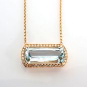14K Rose Gold Necklace Detailed With Aquamarine and Brilliant Diamonds