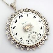 An Exquisite Necklace Made of Gold and Silver, Featuring An Antique Watch Dial Adorned With Diamo...