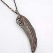 Feather Necklace Detailed With Brilliant Diamonds and 18K Gold On Silver