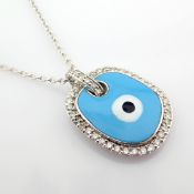 18K Evil Eye Necklace Detailed With Enamel and Brilliant Diamonds