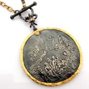 Wear The Essence of Mythology! A Mythological Scene Intricately Engraved In Silver, Adorned With...