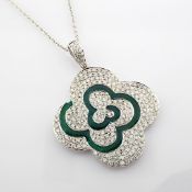 18K White Gold Necklace Detailed With Enamel , Brilliant Diamonds and Gold
