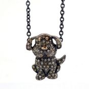 Our Loyal Pawed Friends! Necklace Intricately Detailed With Brilliant Diamonds and Gold On Silver