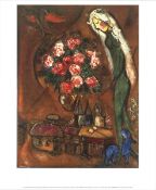 Two Marc Chagall Prints. 'Woman with Bouquet above the Town' and 'The Rainbow'