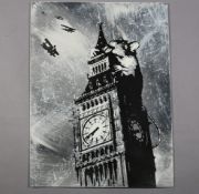 Rourke Van Dal (b1964) 'Rat on Big Ben', spray paint and acrylic on board, signed, Editioned, 200...
