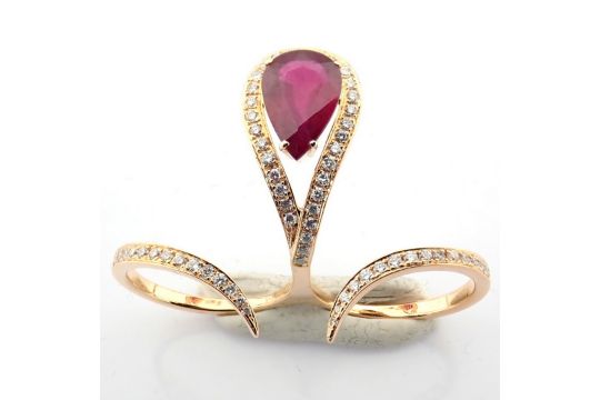 18K rose gold ring detailed with ruby and brilliant diamonds - Image 1 of 12