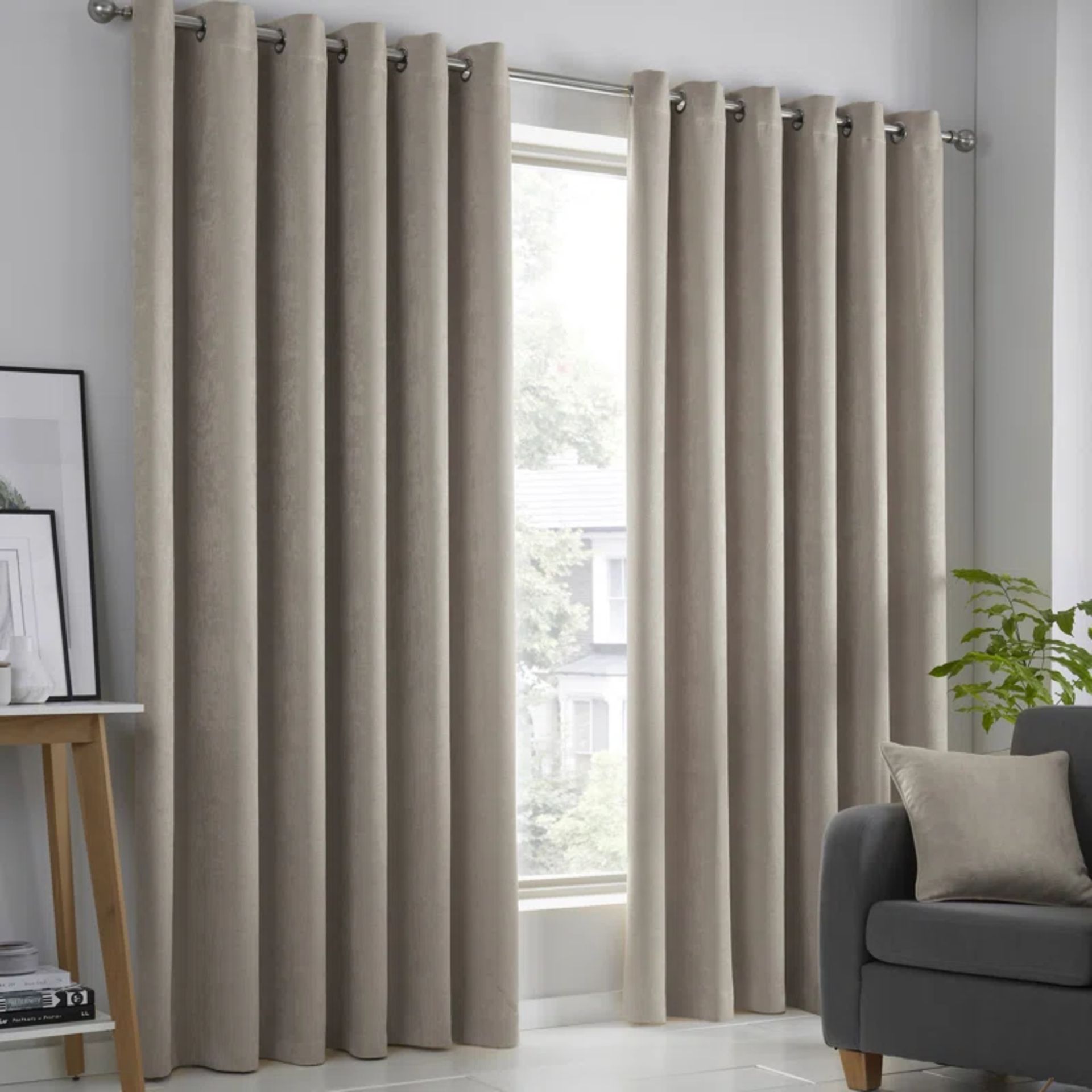 Velour Eyelet Curtains Stone 168 x 137 cm