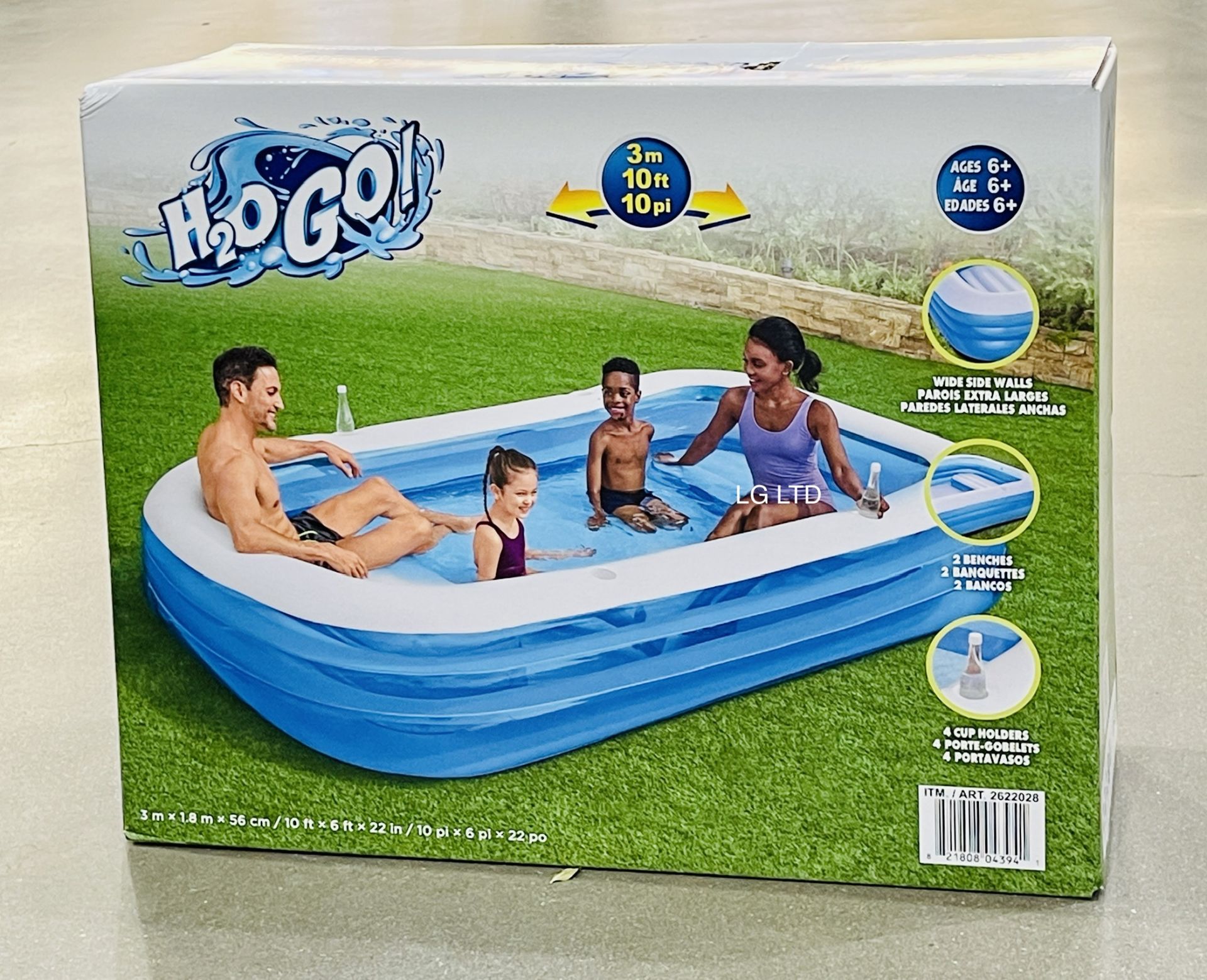 H20GO! 10ft Family Fun Inflatable Pool With Benches New Sealed Box