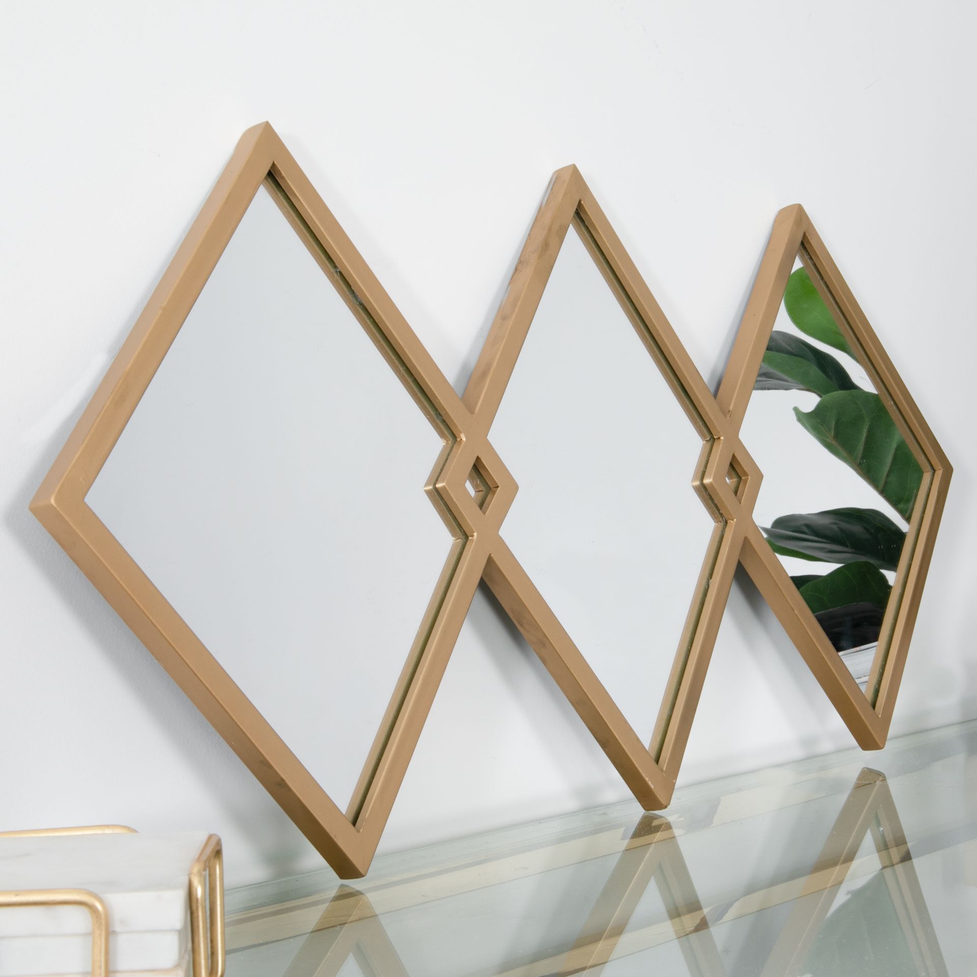 Trio of Gold Diamond Shaped Mirrors RRP - £190 - Image 4 of 6