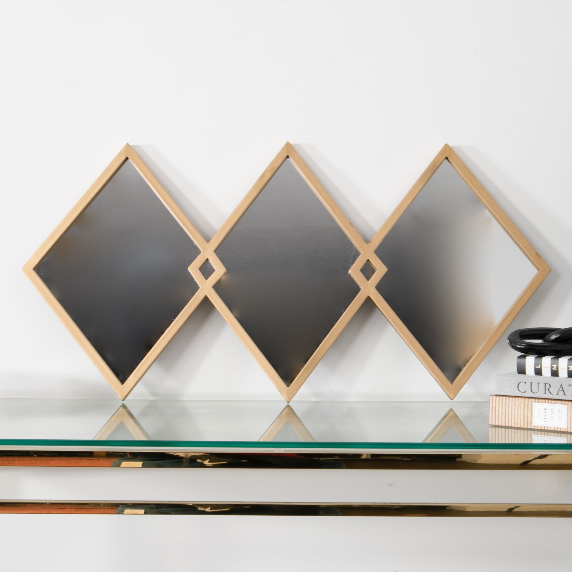 Trio of Gold Diamond Shaped Mirrors RRP - £190 - Image 3 of 6