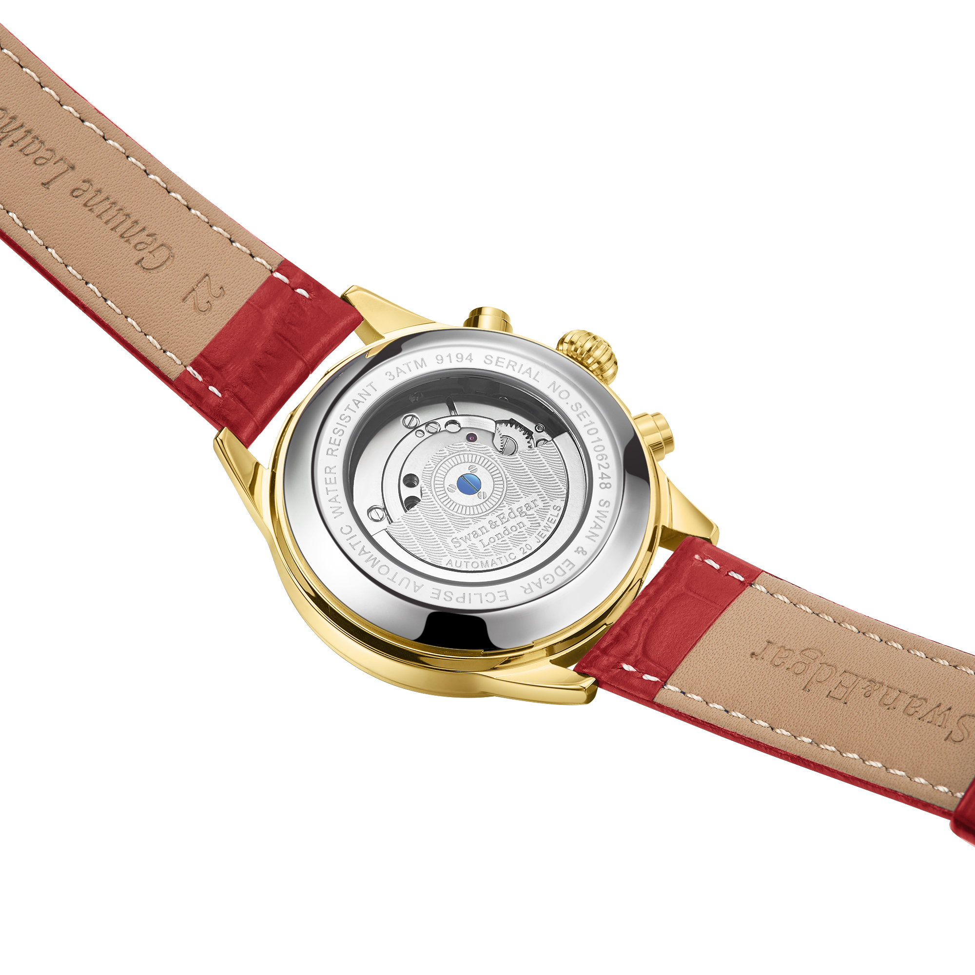 Swan & Edgar Hand Assembled Eclipse Automatic Gold Red - Free UK Delivery & 5 Year Warranty - Image 3 of 5