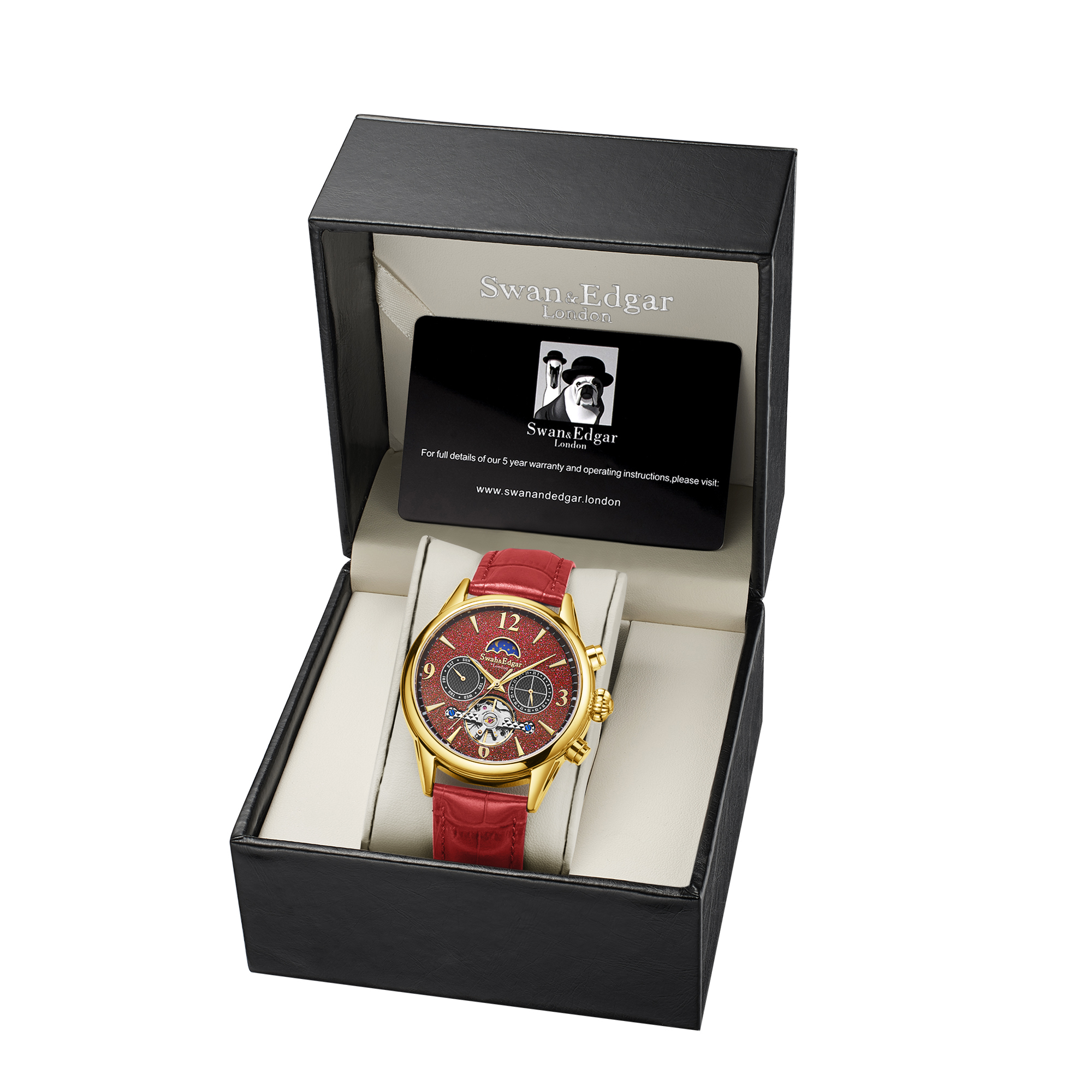 Swan & Edgar Hand Assembled Eclipse Automatic Gold Red - Free UK Delivery & 5 Year Warranty - Image 2 of 5