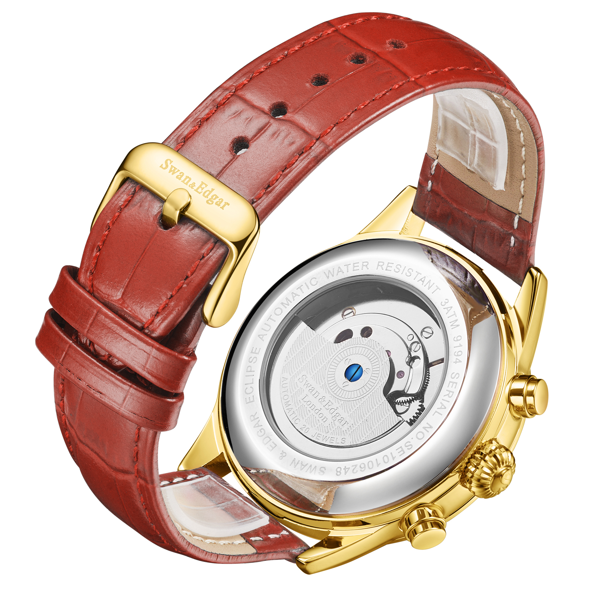 Swan & Edgar Hand Assembled Eclipse Automatic Gold Red - Free UK Delivery & 5 Year Warranty - Image 5 of 5