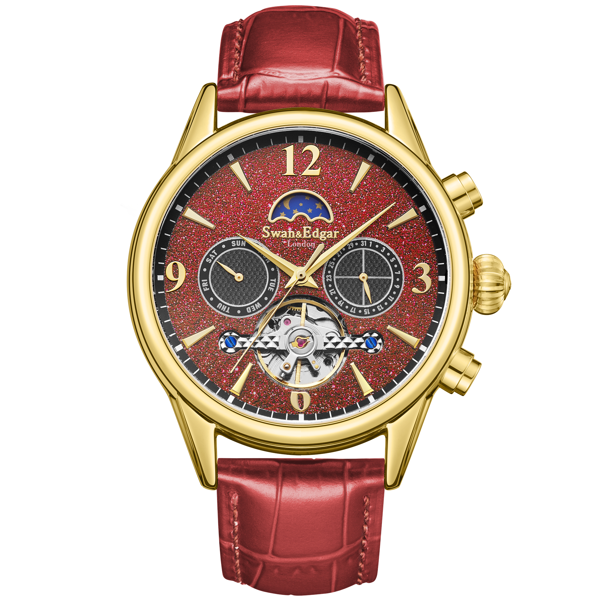 Swan & Edgar Hand Assembled Eclipse Automatic Gold Red - Free UK Delivery & 5 Year Warranty