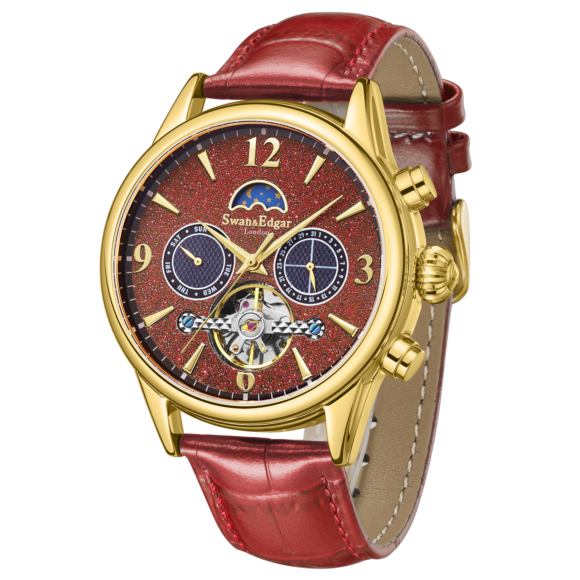 Swan & Edgar Hand Assembled Eclipse Automatic Gold Red - Free UK Delivery & 5 Year Warranty - Image 4 of 5