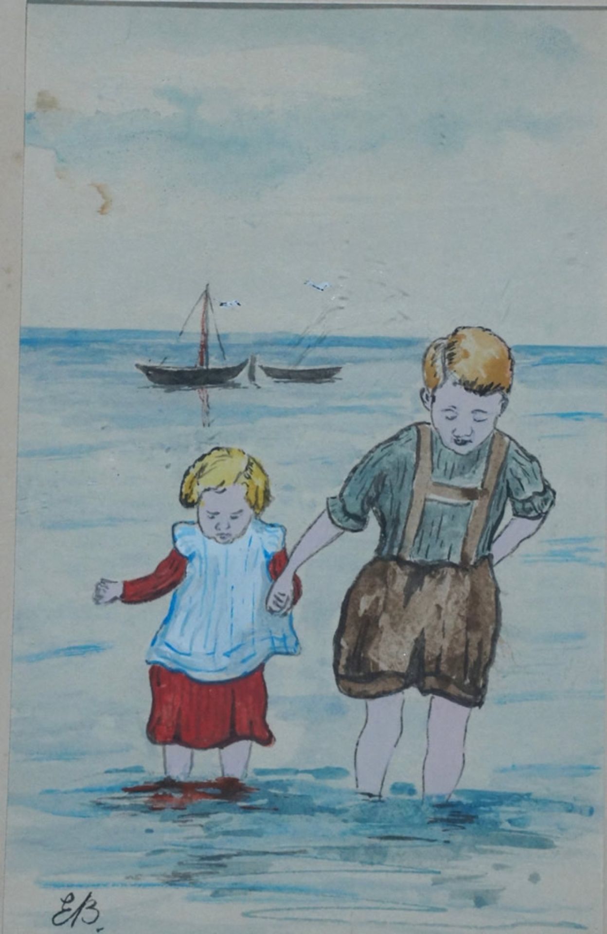Büchsel, Elisab., Kinder am Strand, Aqua., mg., 19 x 12