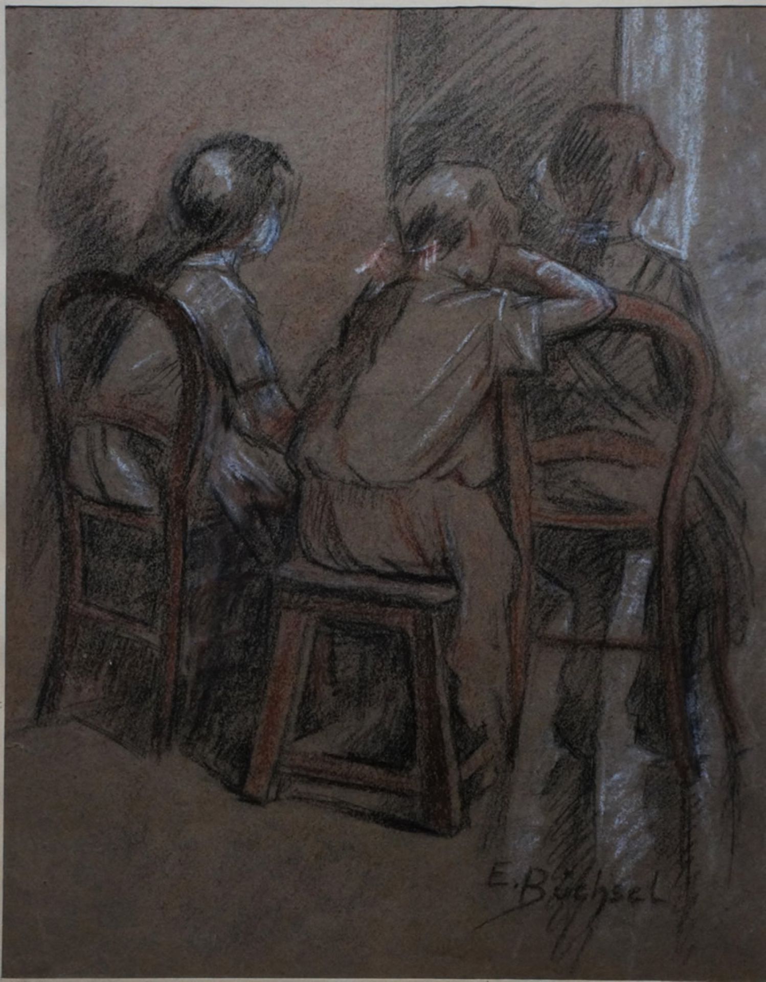 Büchsel, Elisab., Märchenstunde, Pastell, sig., 38 x 29