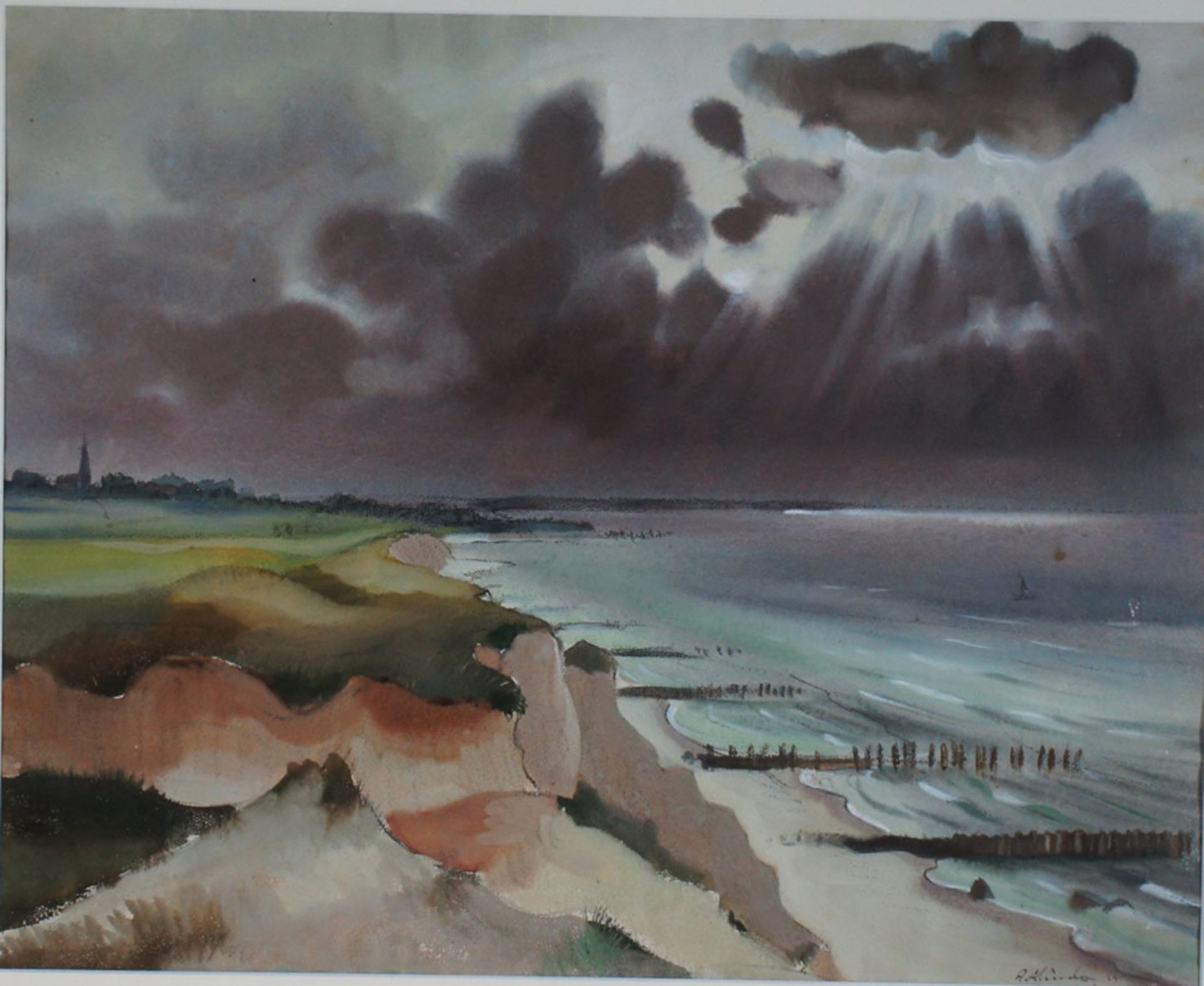 Klünder, Arnold, Am Ostseestrand, 1939, Aqua., sig., 47 x 58