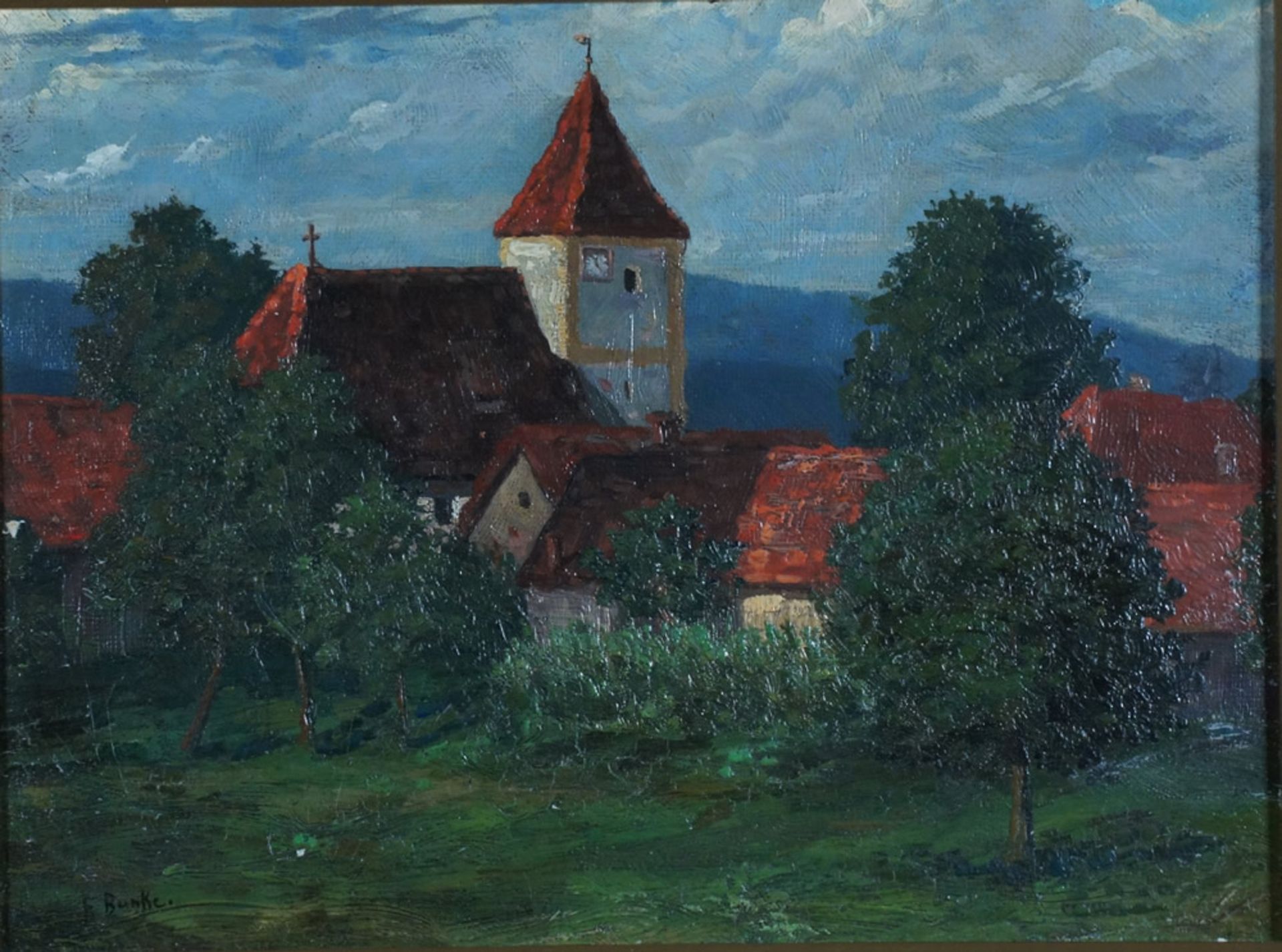 Bunke, Franz, Dorfkirche, Öl, sign., 29 x 34