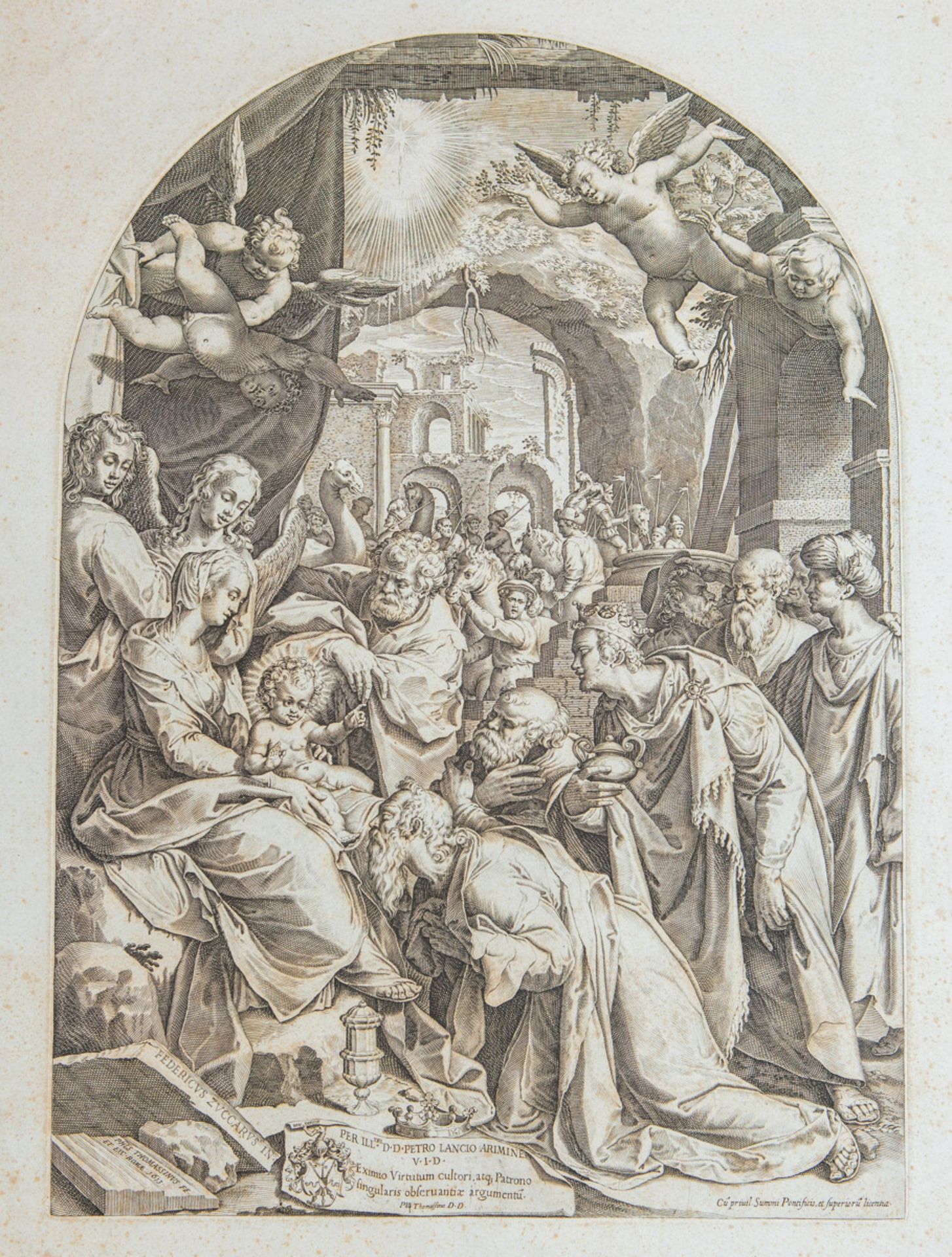 Thomassin, Philippe (1562 - 1622), Anbetung der Heiligen drei Könige, Kupferstich (1613)