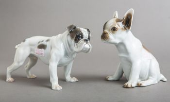 2-teiliges Konvolut von Porzellanfiguren "Englische Bulldogge" und "Französische Bulldogge" (Rosenth