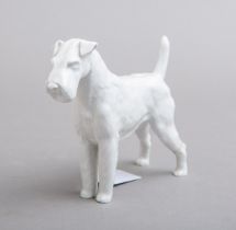 Porzellanfigur "Drahthaar-Foxterrier" (Meissen, 1. Wahl)