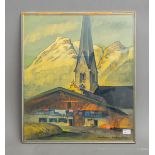Schultz, Oskar (1892 - 1971), Die alte Kirche in Garmisch mit Kramerberg