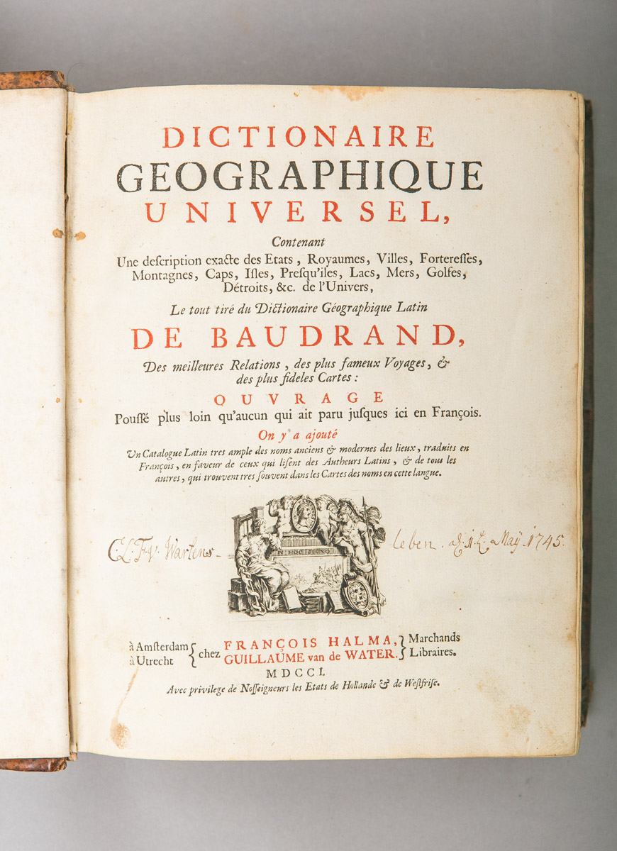 François Halma; Guillaume van de Water (Hrsg.) "Dictionaire geographique universel" (1701)