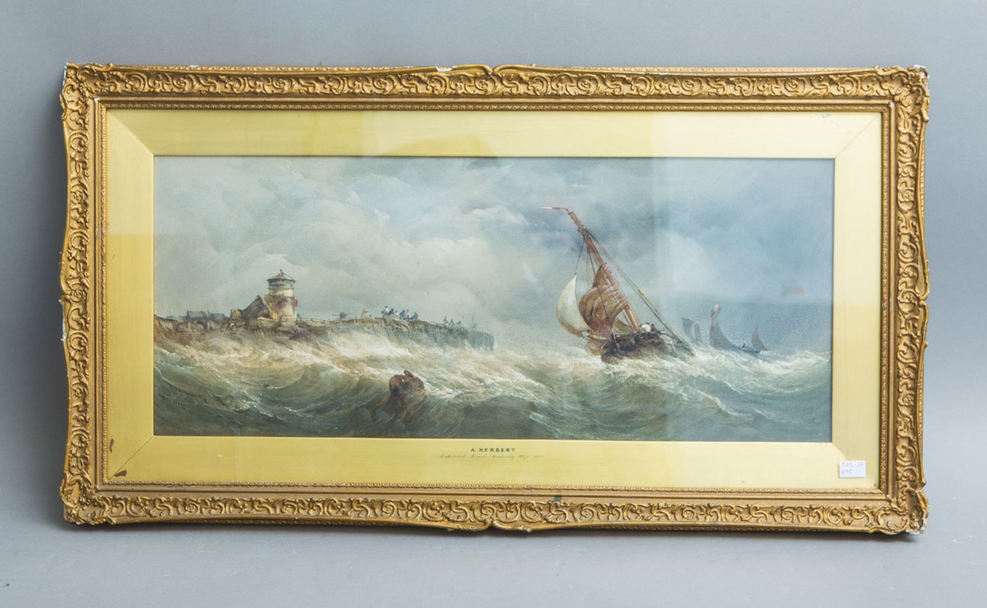 Herbert, Alfred (1820 - 1861), Fischerboote bei stürmischer See beim Einlaufen in den Hafen