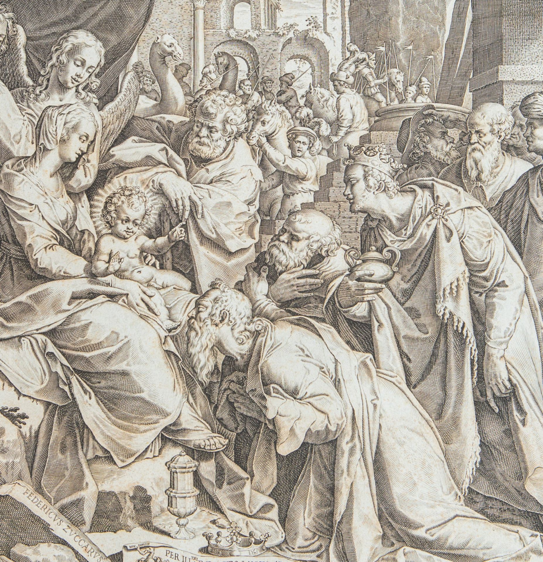 Thomassin, Philippe (1562 - 1622), Anbetung der Heiligen drei Könige, Kupferstich (1613) - Image 2 of 3