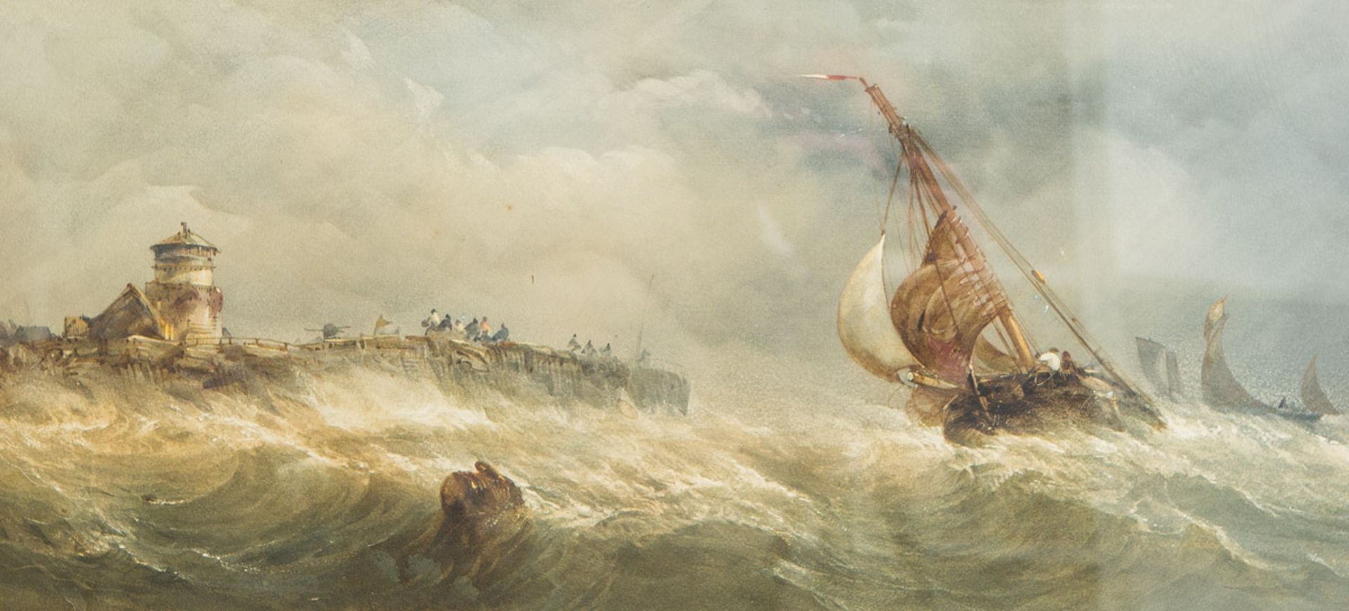 Herbert, Alfred (1820 - 1861), Fischerboote bei stürmischer See beim Einlaufen in den Hafen - Image 2 of 3