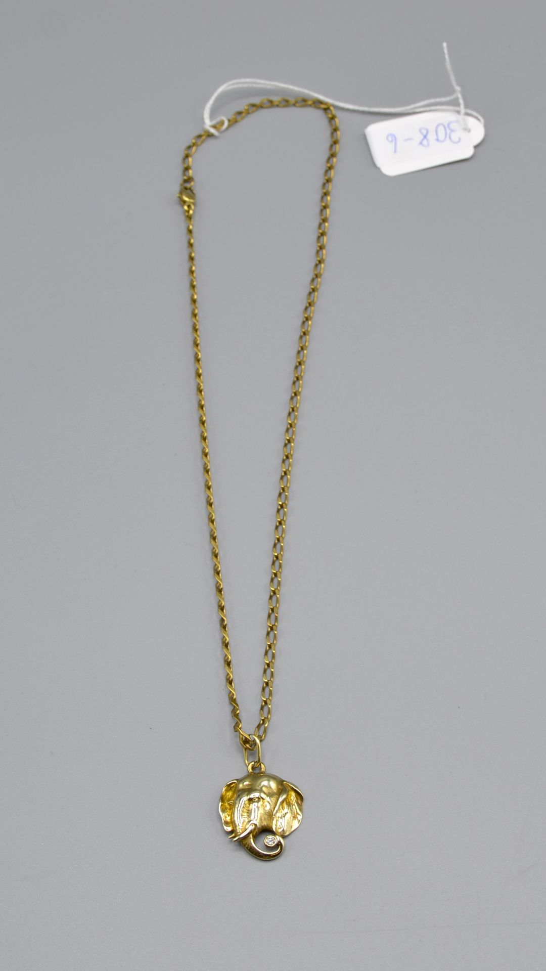 Goldkette 333 mit Elefantenanhänger 333 Gold, Länge Kette ca. 53 cm, zus. 15,2 g - Bild 2 aus 2