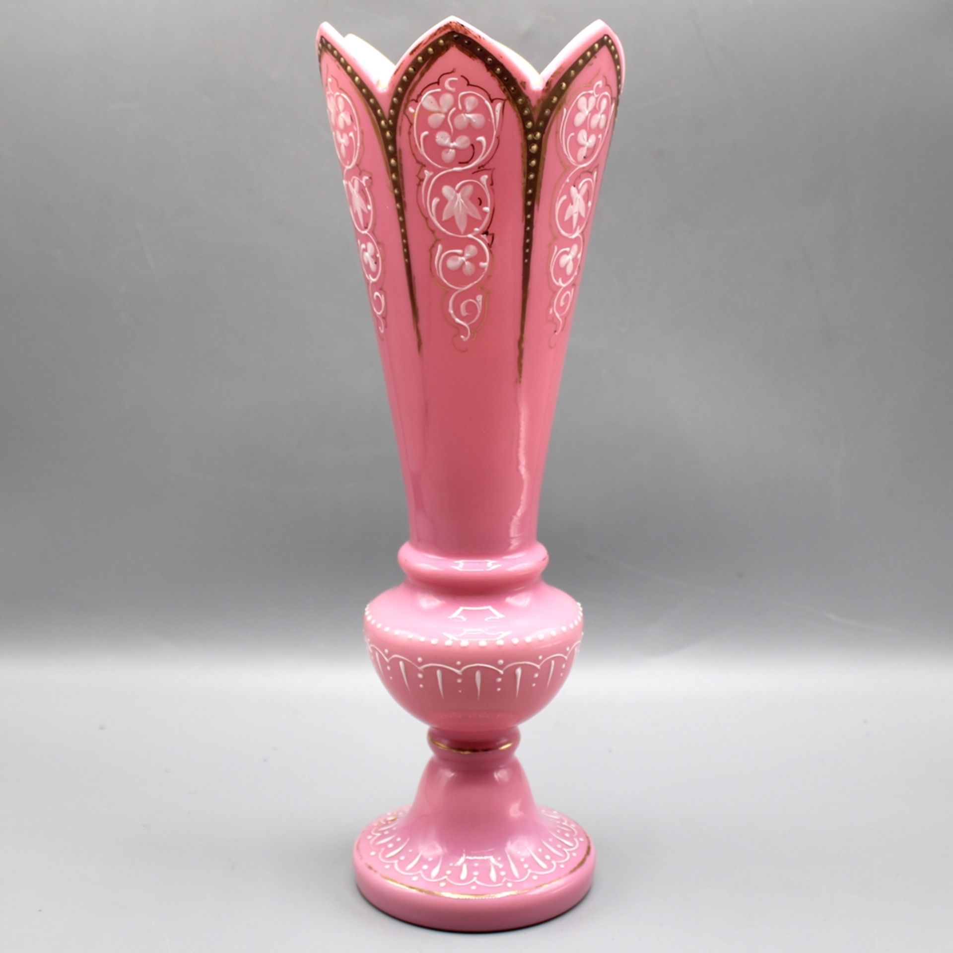 Jugendstil Opalglas Vase pink Schneemalerei ca. 29,5 cm - Image 2 of 3