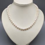 Langer Austria Perlenkette 925 Silber verg. Magnetverschluss, Perlen Ø ca. 7,5 - 8,3 mm, Länge ca. 